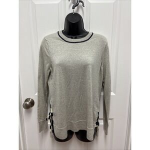 J Crew Side-slit Sweater with Striped Ties in Gray Merino Wool Pullover Large